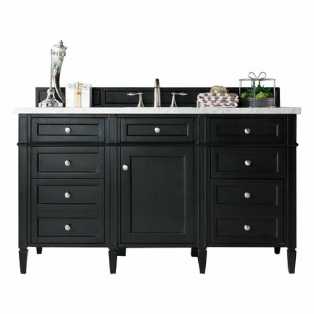 JAMES MARTIN VANITIES Brittany 60in Single Vanity, Black Onyx w/ 3 CM Arctic Fall Solid Surface Top 650-V60S-BKO-3AF